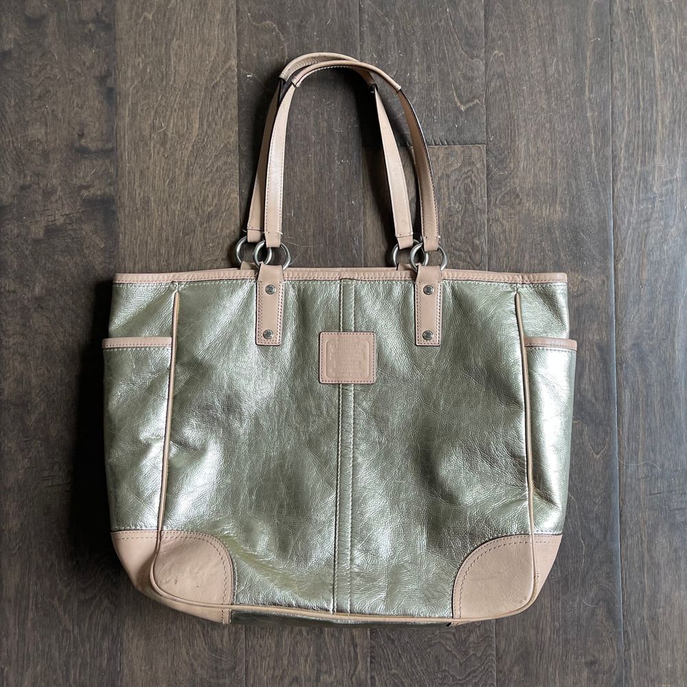 Silver Metallic Coach‎ Tote Bag